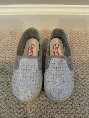 Cienta Silver Slip-On Sneakers with Sparkle